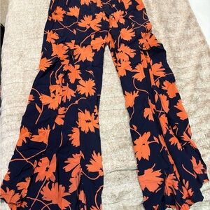Lucy Love Navy and Orange Floral Wide Leg Pants